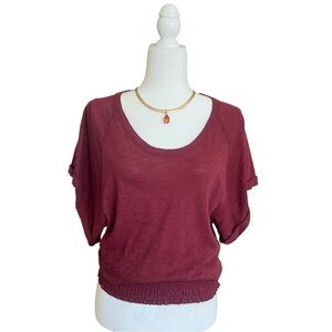 Saturday Sunday Anthropologie Top Small Burgundy Flare Sleeve Boho Tee Shirt